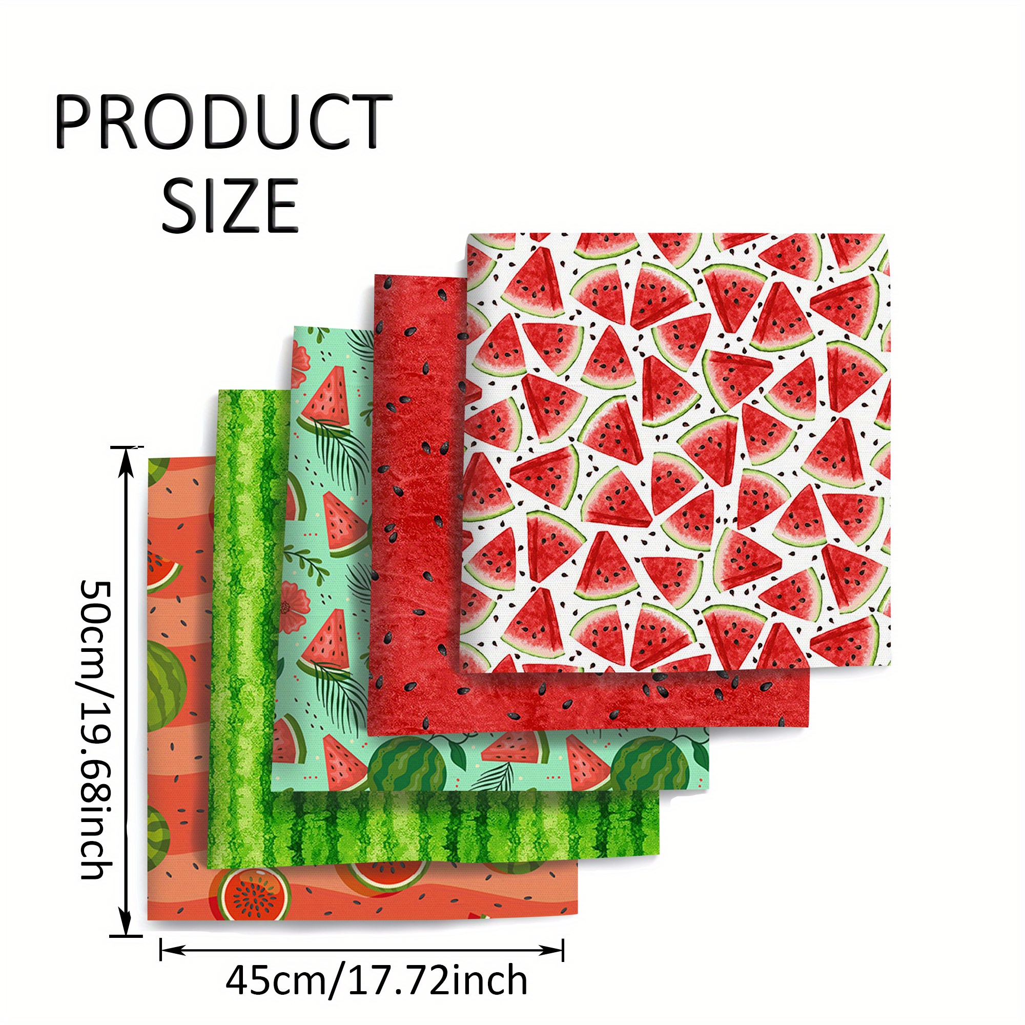 E-shop 5er-Set (50x45 cm, 19,69 x 17,71 Zoll) Sommer-Wassermelonen-Druck, vorgeschnittener Quiltstoff, Fat Quarter Stoffbündel, Polyester-Quiltquadrate