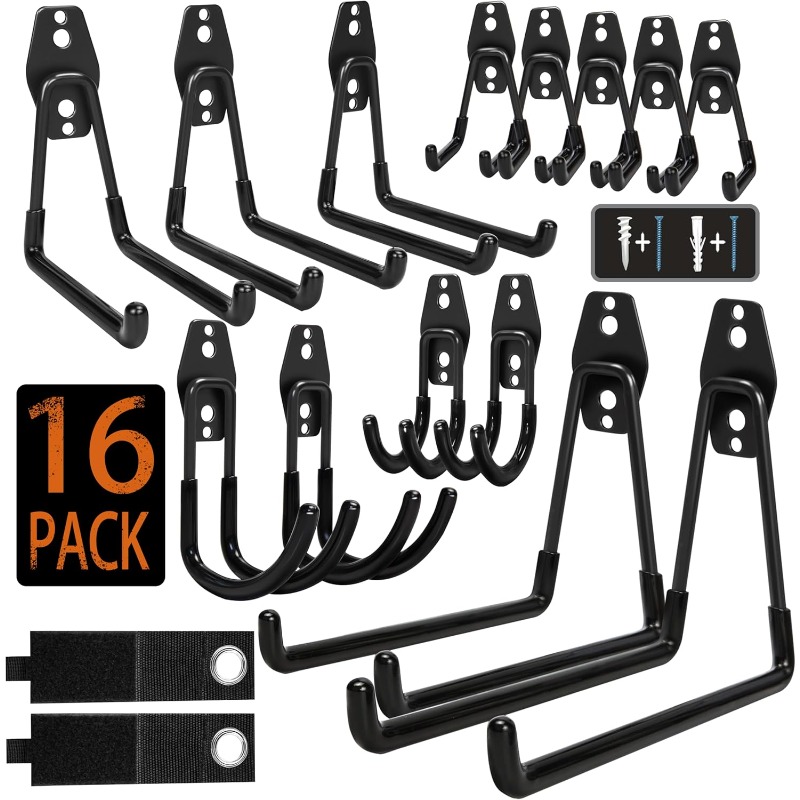 TEMU 16 Pack Anti-slip Coating, Steel Garage Storage Hooks, Heavy Duty Wall Mount Hooks For Hanging Bike, Ladder, Garden Tools, Christmas