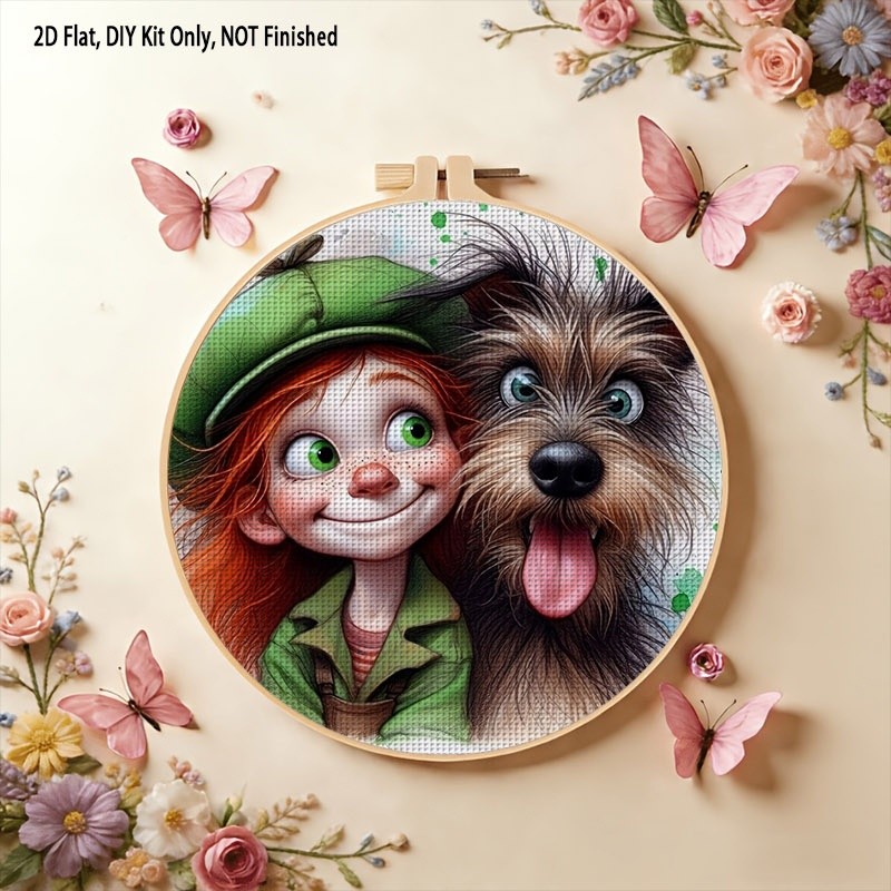 Watercolor Dog Cross-Stitch Kit, Home Wall Decor