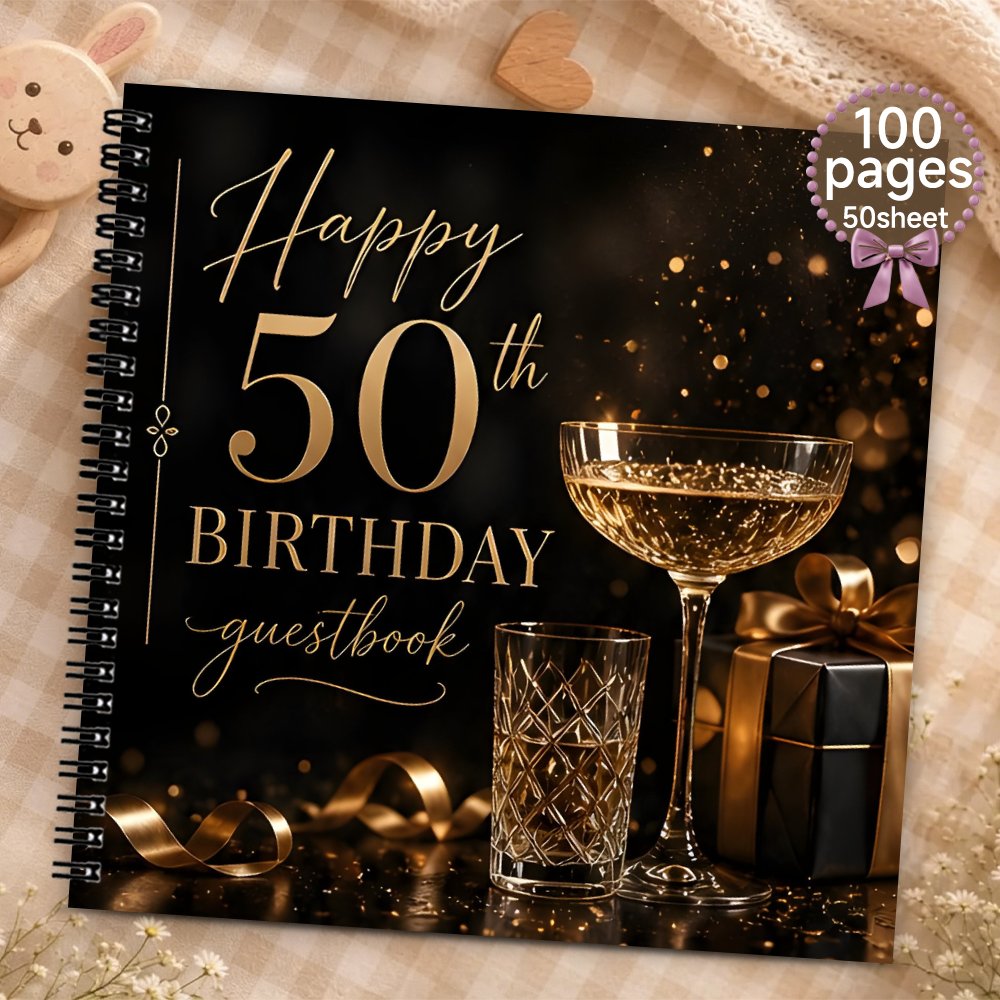 TEMU 1pc Aesthetic Spanish Guestbook, Elegant Black Golden 50th Birthday Guest Book Meaningful Gift And Souvenir Album For Party