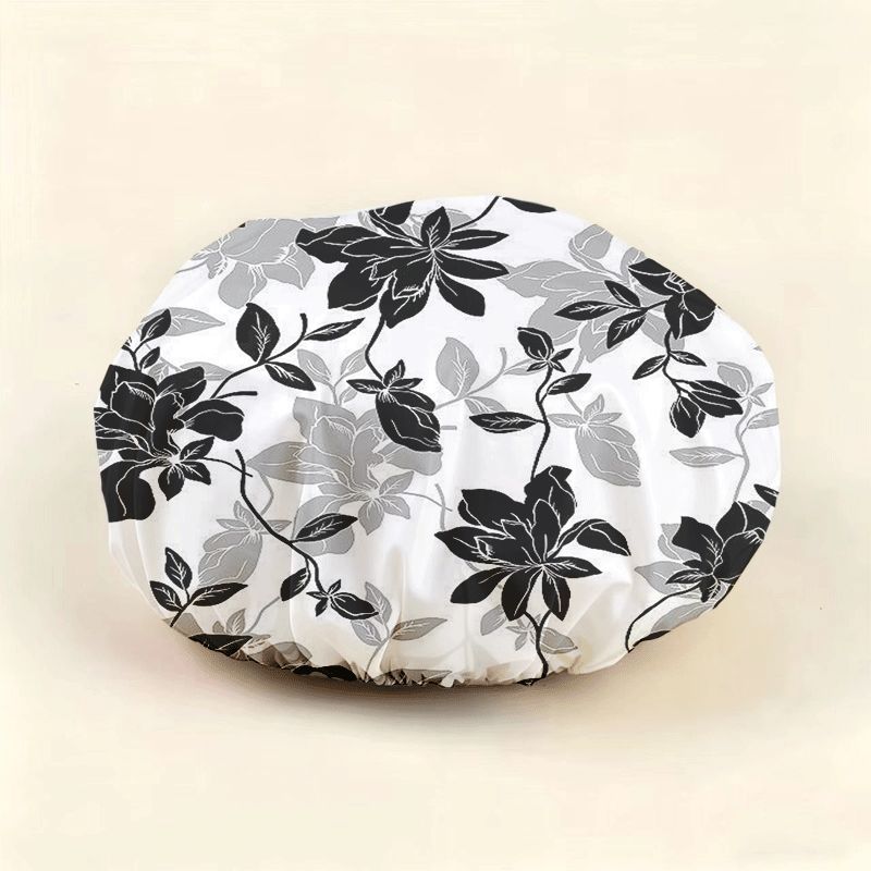 TEMU 1pc Black And White Floral Print Shower , French Easy Shower For Women, Home Bathing Shower , Reusable Hair Bath Accessory