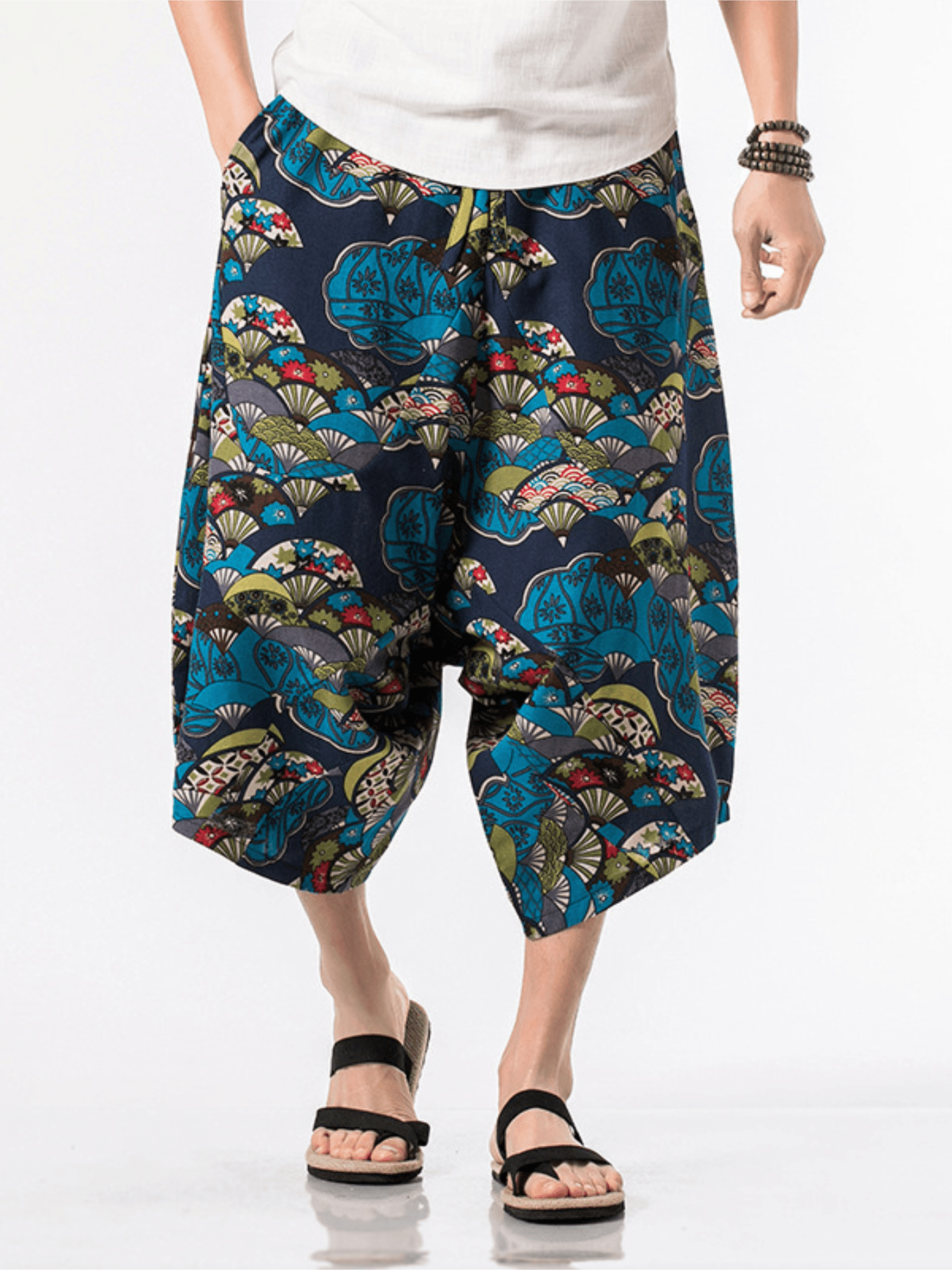   Men s Spring and Summer Men s Bloomers Multicolor Thai Wide-leg Pants Chinese Style Beach Pants, PLUS SIZE