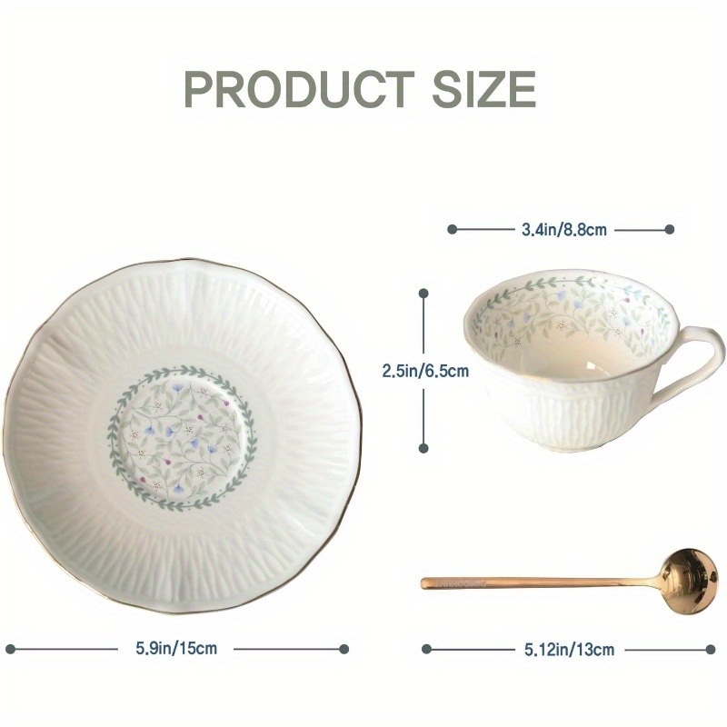 1 set   floral porcelain tea cup and saucer set with spoon light blue   elegant   6 4oz cup saucer comfortable handle stable saucer for tea coffee espresso durable   for   special occasions  ge tableware gift Product details 1