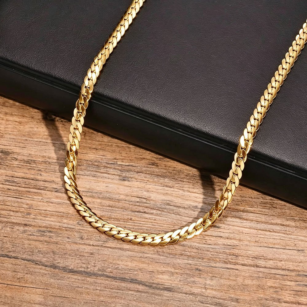 Minimalist Flat Cuban Link Chain Necklace, Unisex