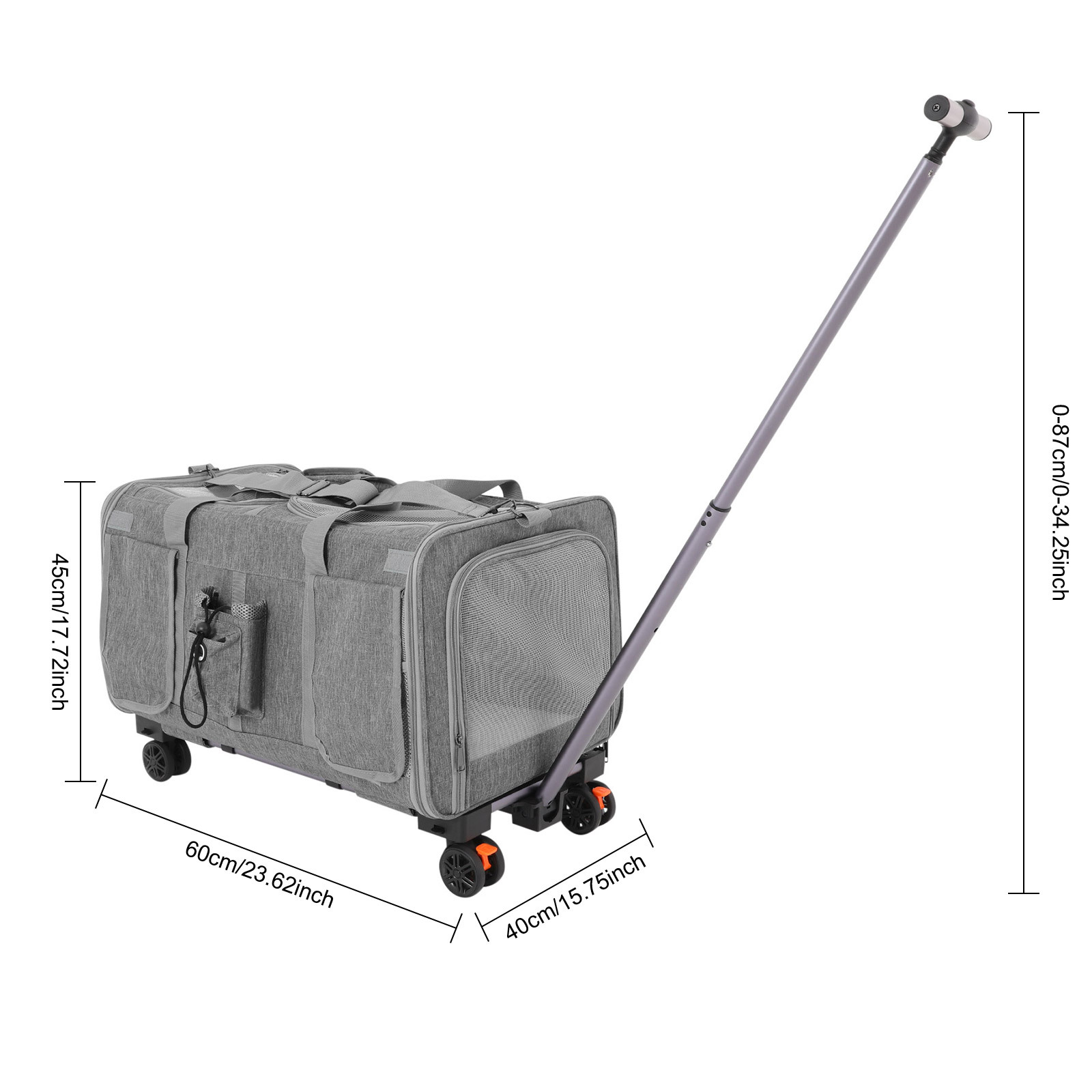 Image of Grey Color Removable Foldable Cat Transport Box, 60*40*45cm/23. 62*15. 75*17. 72in, Detachable Ventilated Cat Carrier Large With 2 Compartments And Whees For Small Dogs Or Cats