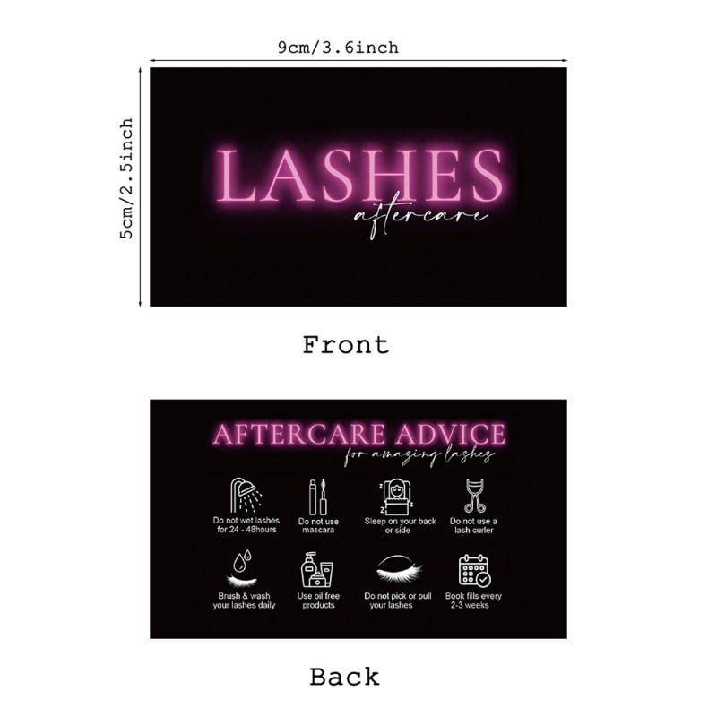 TEMU 100pcs Lash Extension Aftercare Cards| 50pcs/pack 9x5cm Business Card Size Black With Pink And Black , Double-sided Eyelash Aftercare Card For