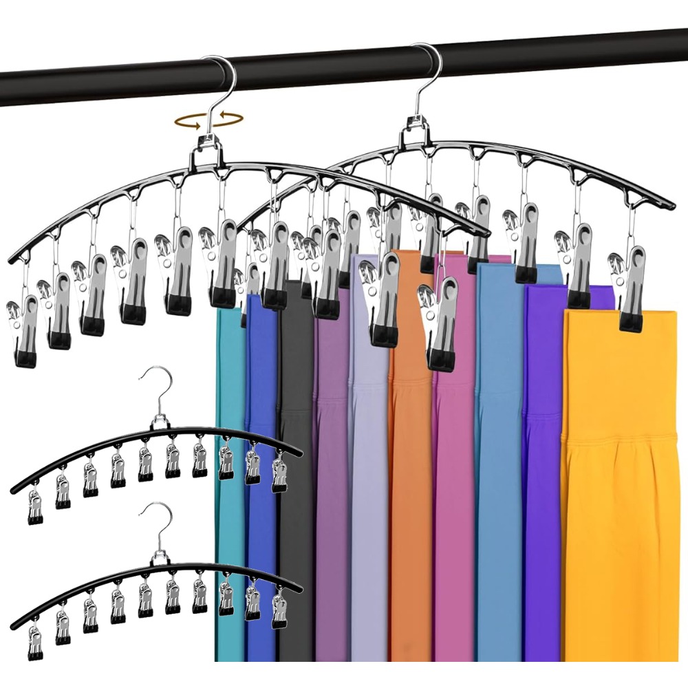 Image of 4pcs Trousers Hangers With 10 Clips, Hook Hanging Pants Hangers, Closet Organizers, Space Saving Closet Organizer And Storage For Leggings, Shorts, Skirts, Hats, And Scarves
