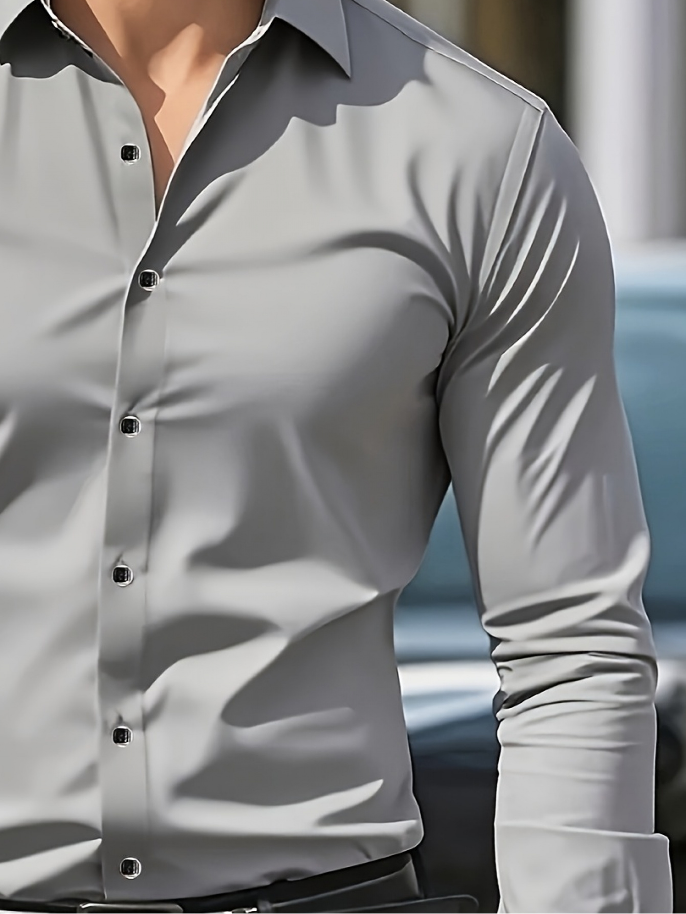 solid color mens elegant long sleeve shirt lightweight fabric regular fit single button with lapel design suitable for year round casual business wear ideal for   and  
