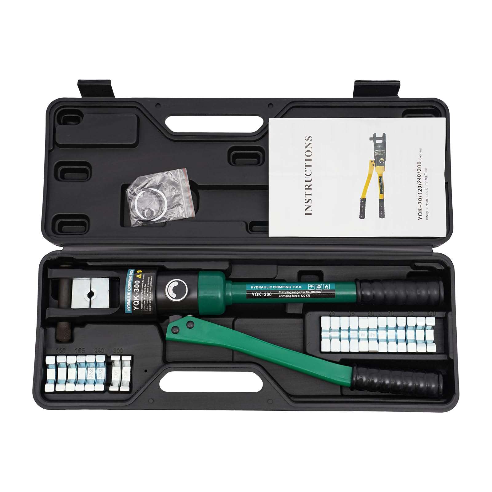 Goodslinesshop Hidravlično stiskalno orodje za kable 16-300mm² s 11 kompleti matric, 60MPa tlak, 180° vrtljiva glava za nujna električna