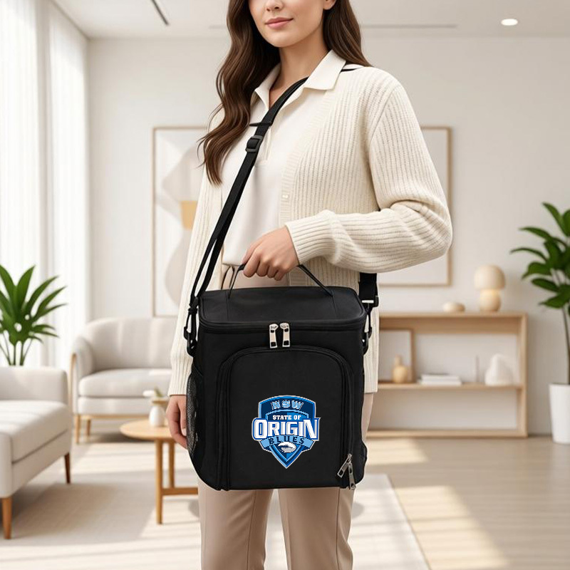 TEMU 1pc Printed Lunch Bag, Picnic Lunch Bag, Large Capacity Cooler Bag, Independent Insulated Compartment, Side Cutlery Mesh Pocket, - No Contact