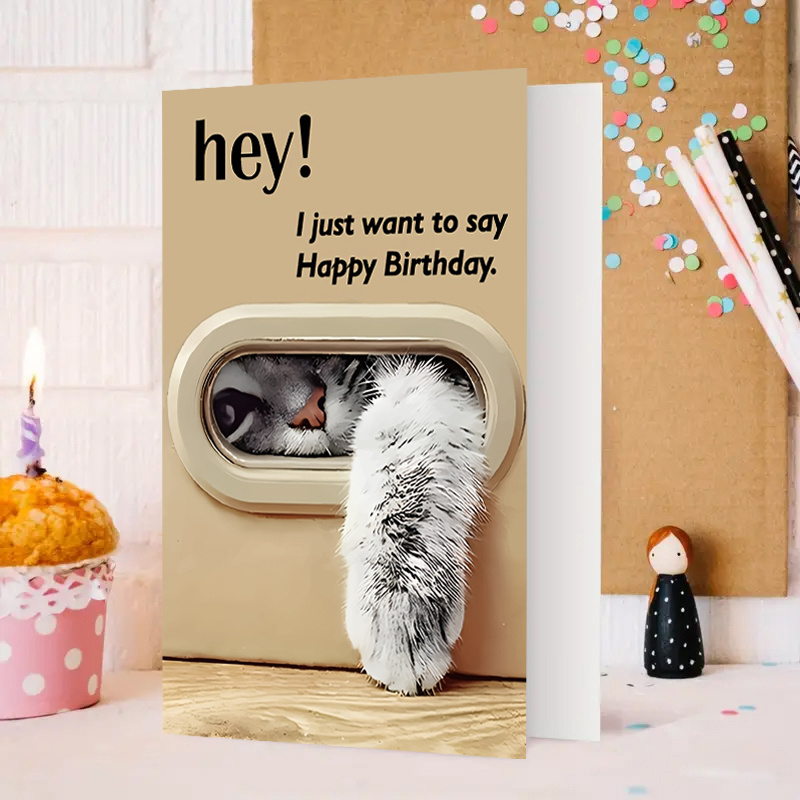 

1pc Cat Birthday Card With Envelope, "hey! " Text, High-, 6.29" X 4.33", Animal Theme, Ideal For Family, Friends, And Colleagues, Perfect Gift For Cat Lovers, Funny Birthday Card