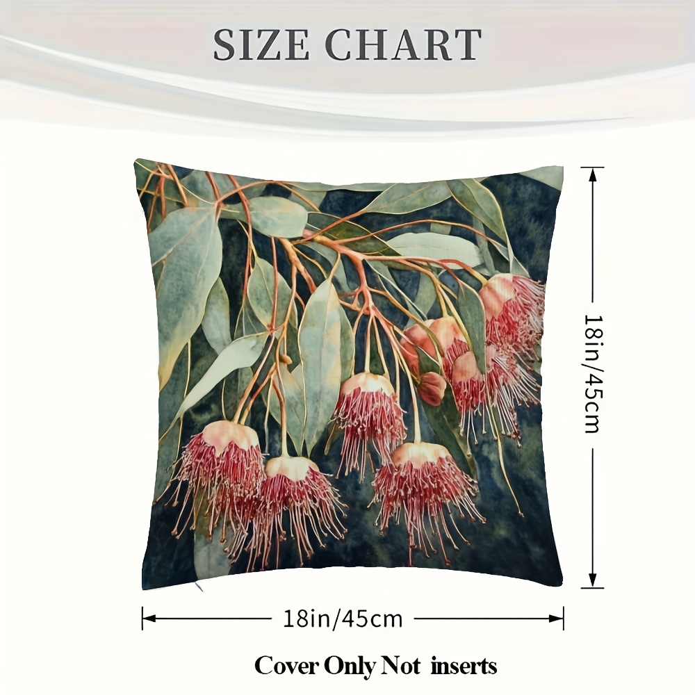 TEMU 1pc Of Vibrant Red Eucalyptus Floral Pillowcase With Zipper Closure, Suitable For Bedroom And Living Room Sofas, Reversible, No Pillow Insert