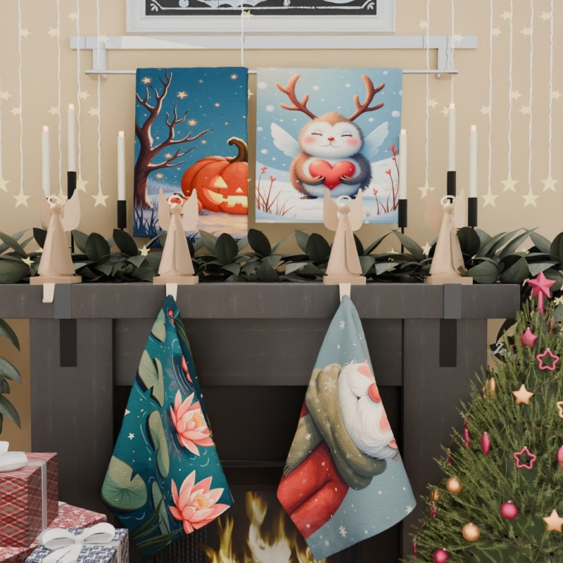 4pcs 45.72x66.04 cm reindeer elk christmas tree holiday santa claus kitchen towel tea towel casnh details 0