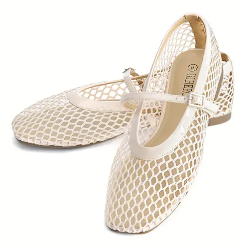 womens square toe ballet flats breathable mesh with strap for
