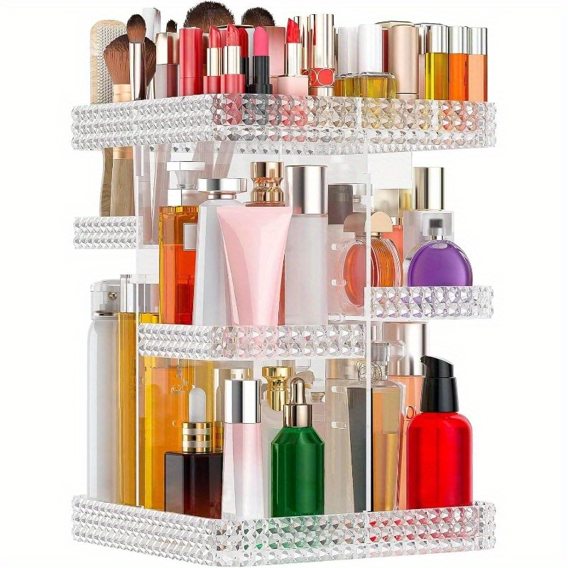 360 rotating diamond pattern triple layer makeup organizer Temu