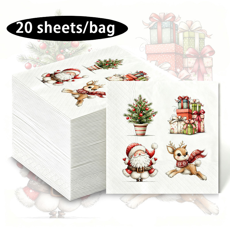TEMU Napkins, Christmas Printed Tissues, A Popular Choice For Festive Settings, Cute-style Tissues To Enhance Holiday Table Ambiance, For Christmas