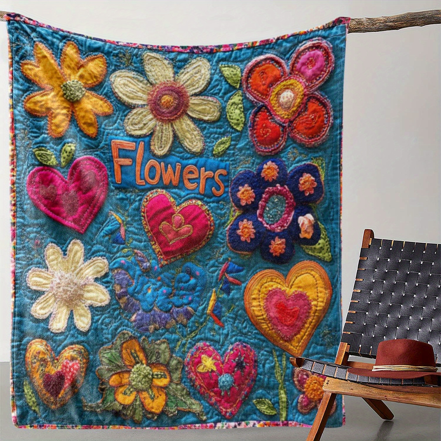 

Knit , Cozy Floral Heart Print Flannel Blanket - Soft, Warm & For Couch, Bed, Car, Office, Camping | Gift Blanket