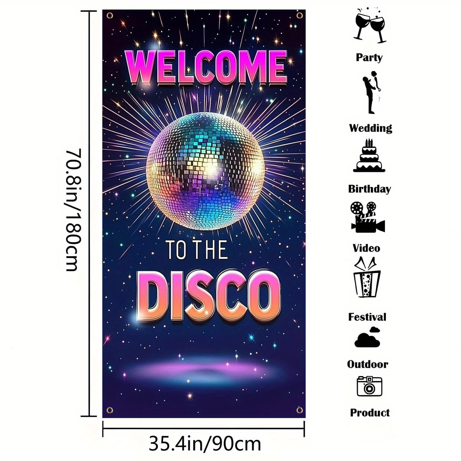 TEMU 2d Door Banner, 1pc Retro Disco Party Door Banner - Vibrant Funky Design With Sparkles, "welcome To The Disco" Text, Indoor/outdoor Decoration