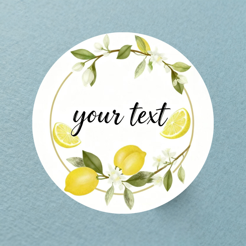 TEMU Étiquettes Citron Personnalisées - Personnalisé & Étiquettes Agrumes avec Dessin Main de Citron, Feuille & Fleur - Papier Brillant pour Cadeaux