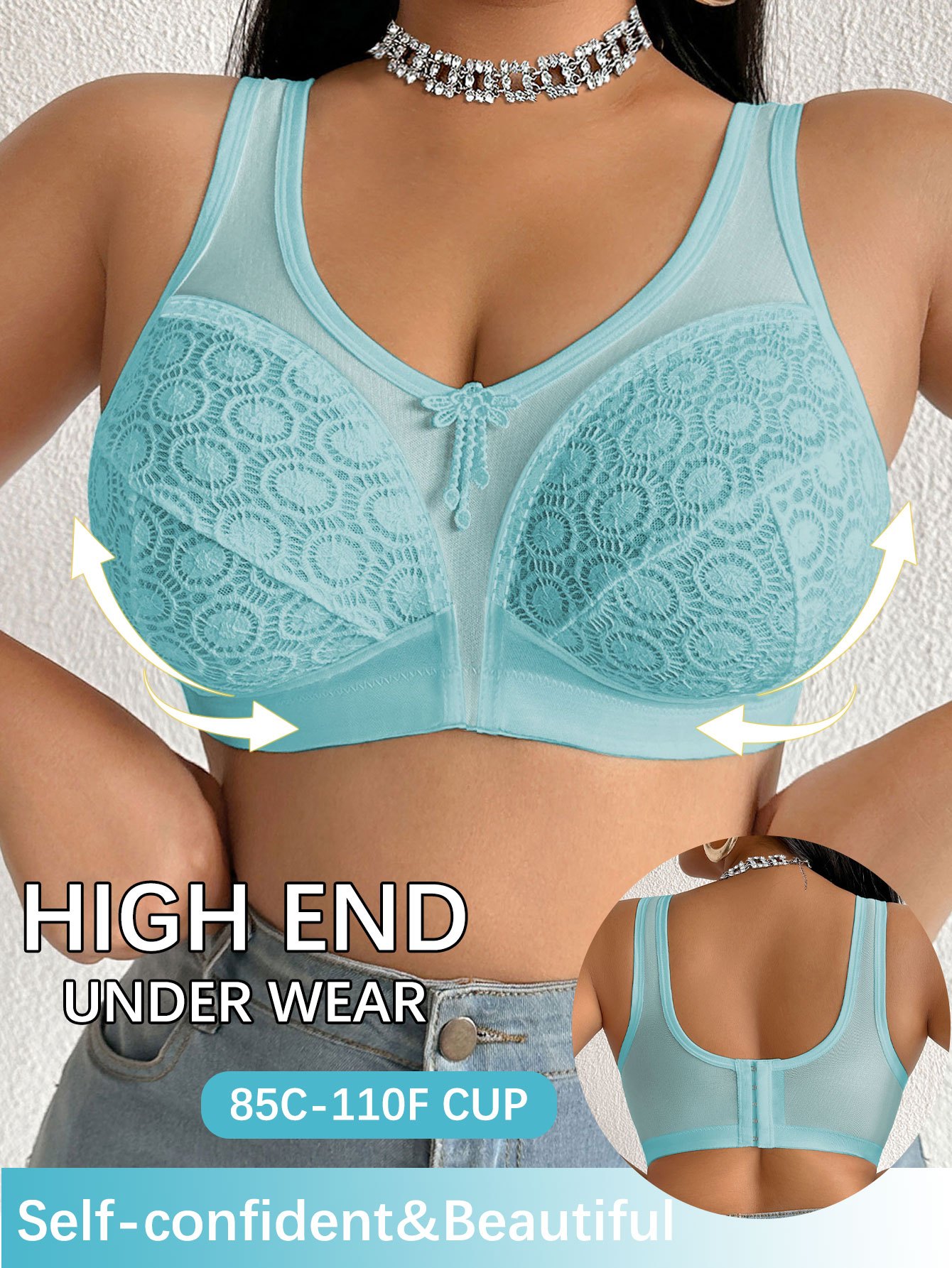 lace trimmed womens plus size bra wire free casual backless   size bustier