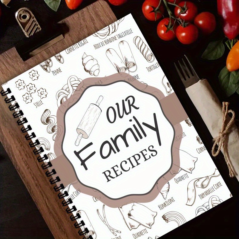 TEMU A5 Spiral-bound Recipe Book - Journal With Blank Pages, Kitchen Illustrations, And " Recipes" Banner - Durable Paper For Meal Planning, Gift For