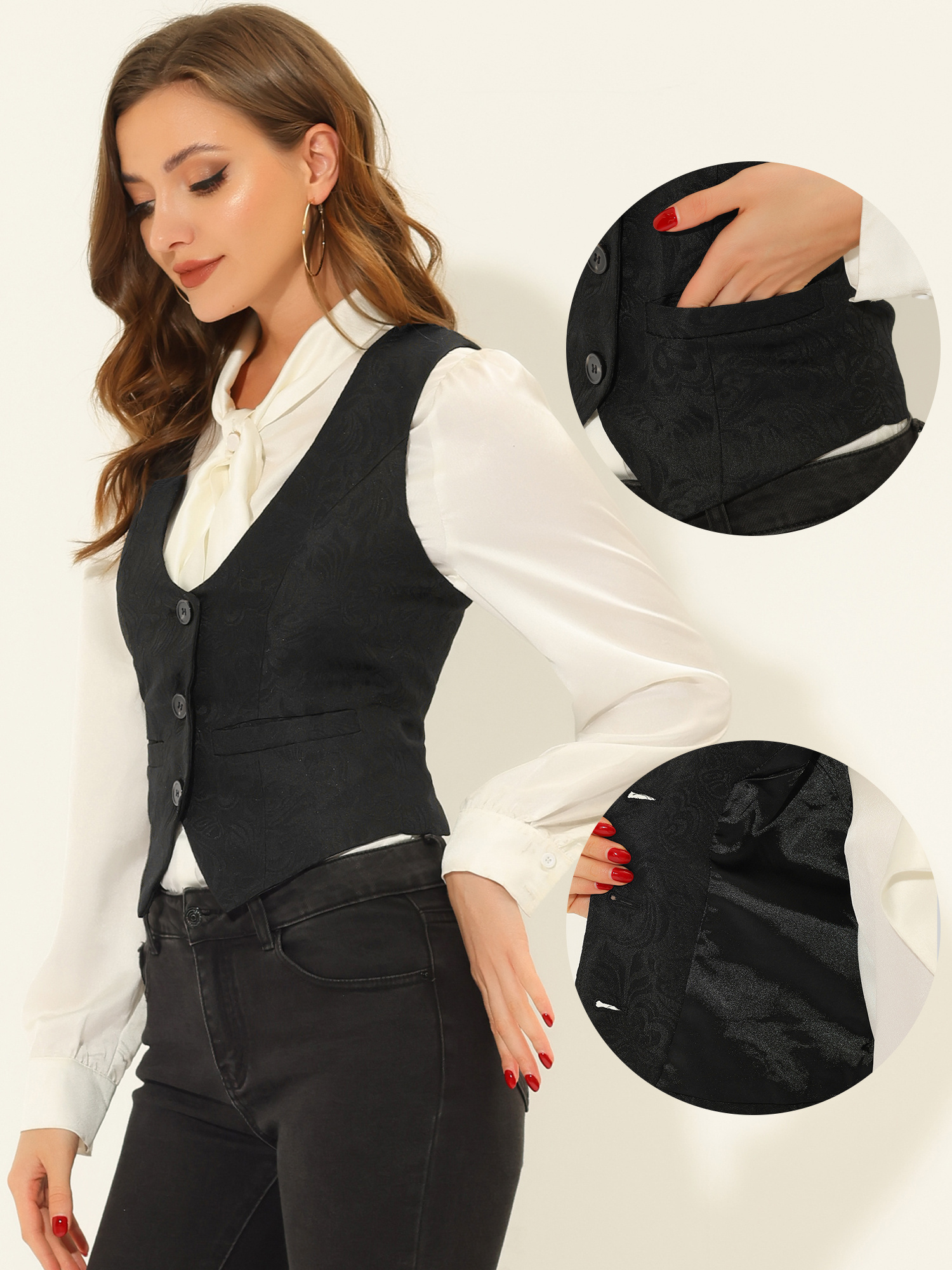 vintage vest womens button jacquard steampunk suit waistcoat