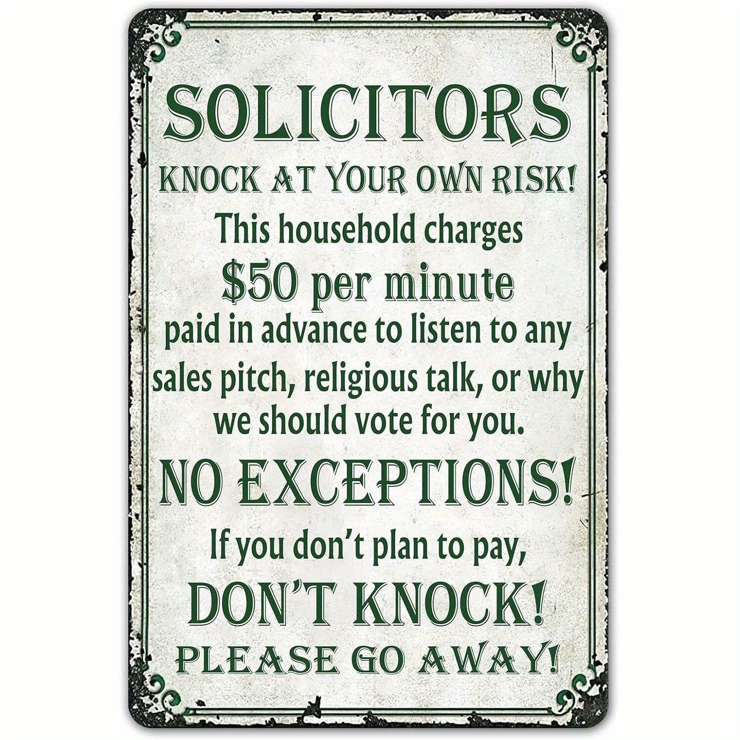 TEMU 2d Flat - Decorative Signs& Plaques, [] Funny No Soliciting Tin Metal Signs 8*12 For House, Door Yard Busines