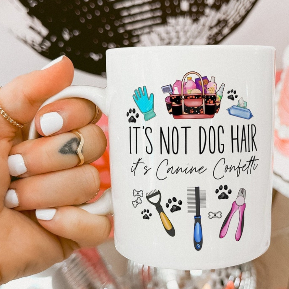 

Dog : 11oz Ceramic Mug - ' Hair, Canine Confetti' Design - Perfect Gift For Pet Owners, & Walkers - , Reusable Cup For Coffee & Beverages, Friends Dinner, Family , Printed On