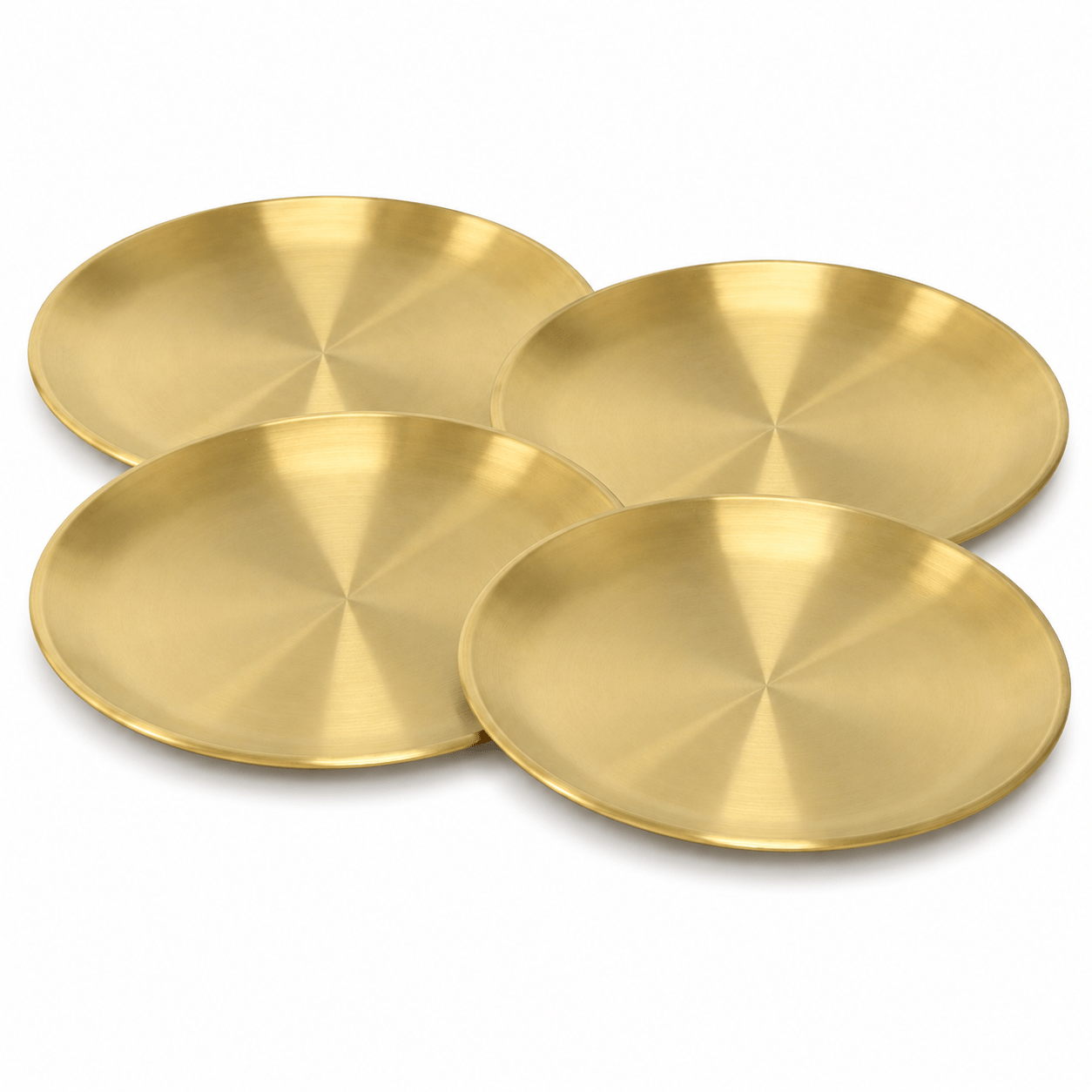 TEMU Korean Brushed Golden Stainless Steel Plate 2/4pcs Round Dish Picnic Cake Fruit Steak Breakfast Plate Durable Rust-proof