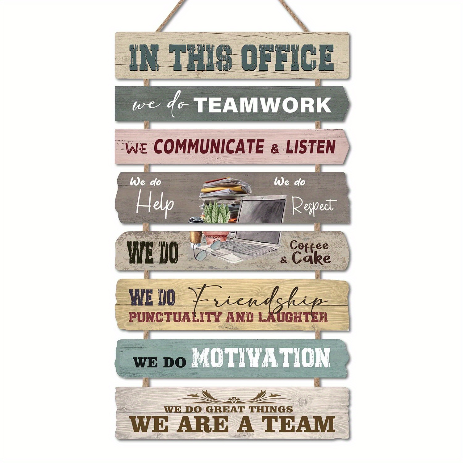 1pc in this office wooden hanging sign 6 motivational quotes wall art with teamwork communication positive   rustic wood planks twine rope hanger for home office business decor team inspiration     fonts and colors