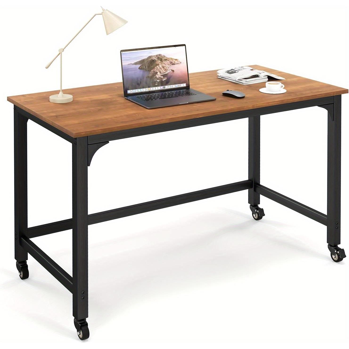Image of Rollable Desk, Computer Desk With Removable Cloth Bag And Headphone Hook, Work Desk Office Desk Pc Table 120x60x75cm Natural