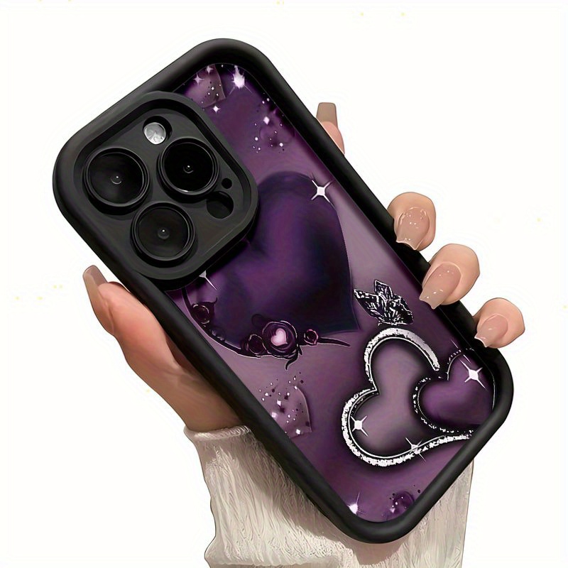 Heart pattern mobile phone case, embellished with sparkling stars and floral designs, suitable for iPhone 16, 15, 14, 13, 12, 11 Pro models, TPU material, shockproof protection. It is a great gift for family, friends, children, birthdays, Spring Festival, holidays, boyfriends, girlfriends and Valentine's Day.