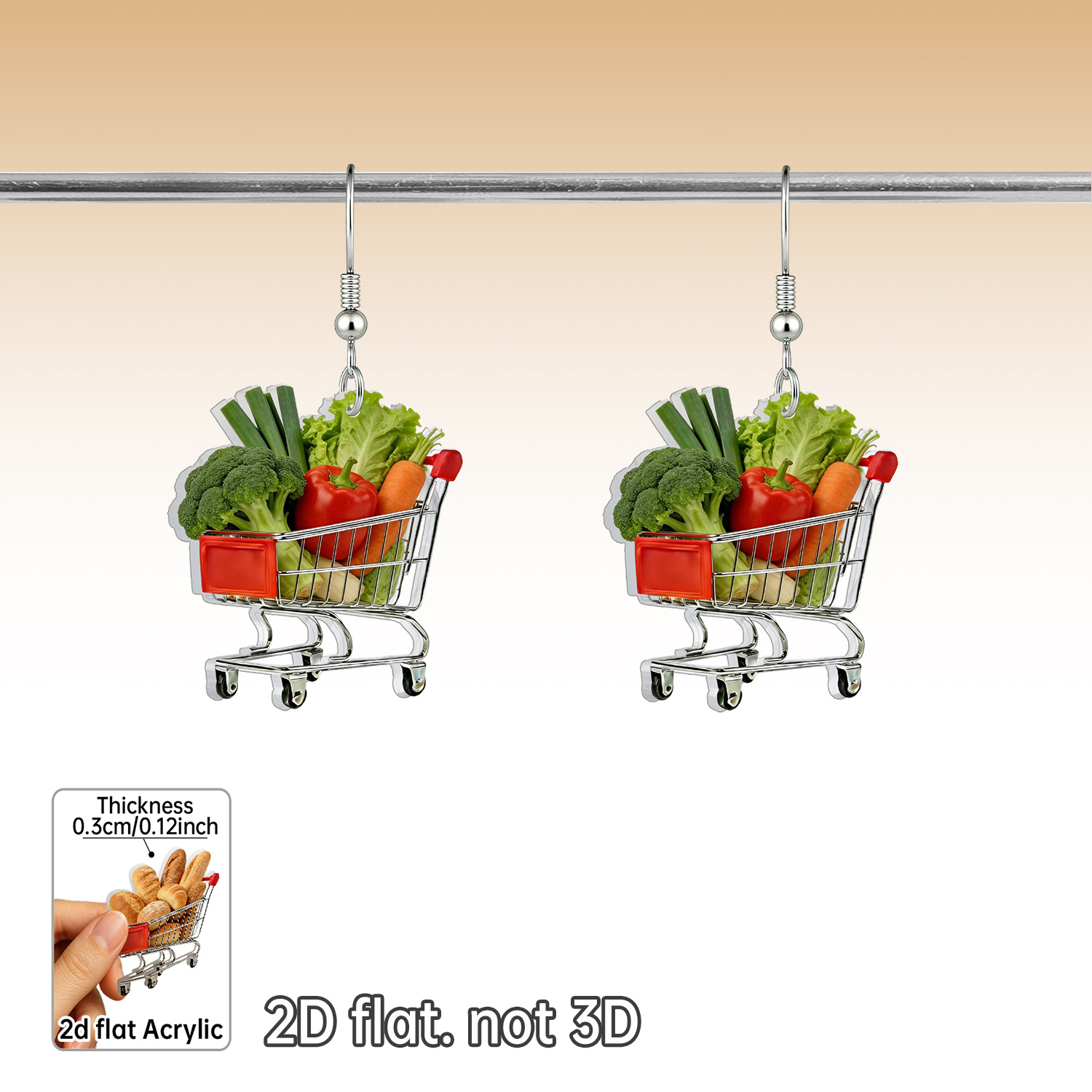 TEMU 2d Flat, 2d Flat 1pair Shopping Acrylic Earrings, Shopping And Street Shooting Earrings Small Gifts, Suitable For Shopping Malls And Promotional