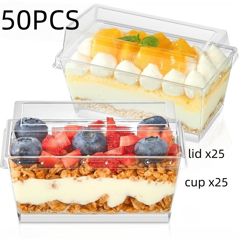 50pcs/100pcs Cups + Lids - 5oz Transparent Dessert Cups With Lids, Stackable Reusable Parfait Bowls For Layered Pudding/mousse/, Suitable For Weddings, Birthdays, Catering, And Parties