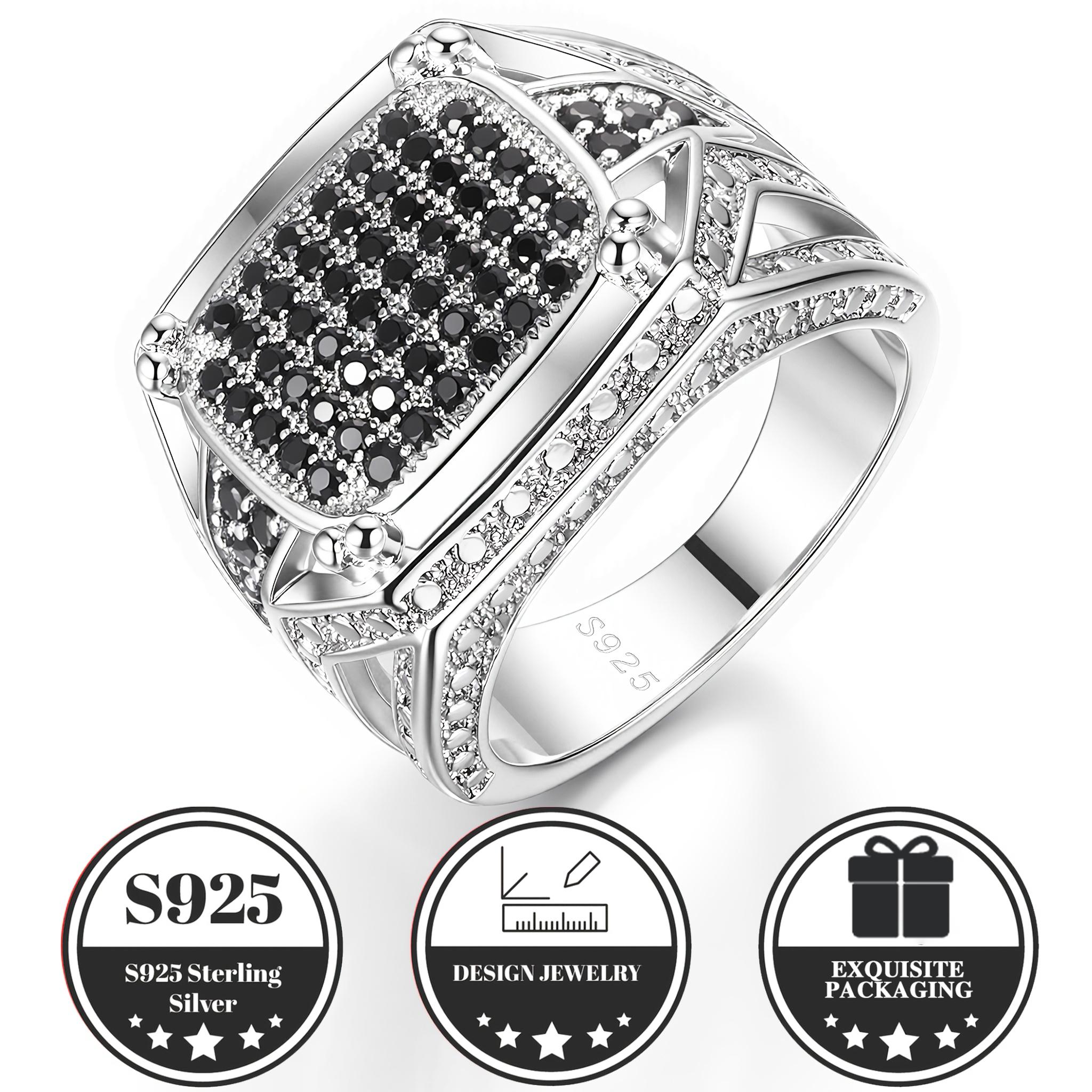 Image of S925 925 Full Pave Synthetic Cubic Synthetic Zircon​ Geometric Wide Band Men's Ring 2 Colors Micro Pave Hypoallergenic Tarnish Resistant For Daily Party
