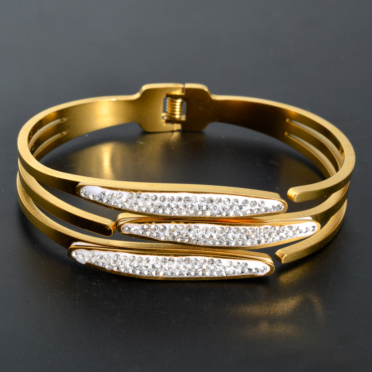 Image of 1pc Japanese And Korean Style Geometric Niche Design Synthetic Synthetic Zircon​​ Inlaid Men's And Women' Steel Bracelet