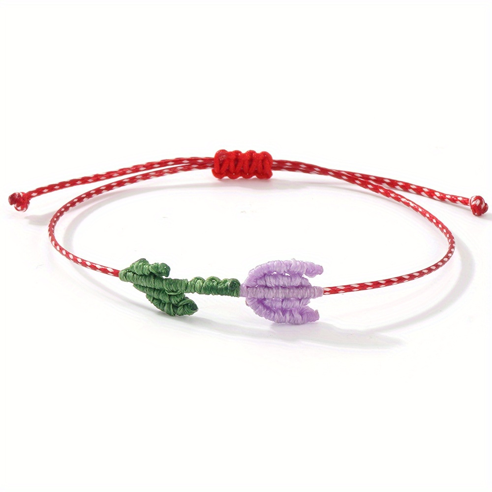 Handwoven Tulip Charm Bracelet - Adjustable Beaded Summer Jewelry