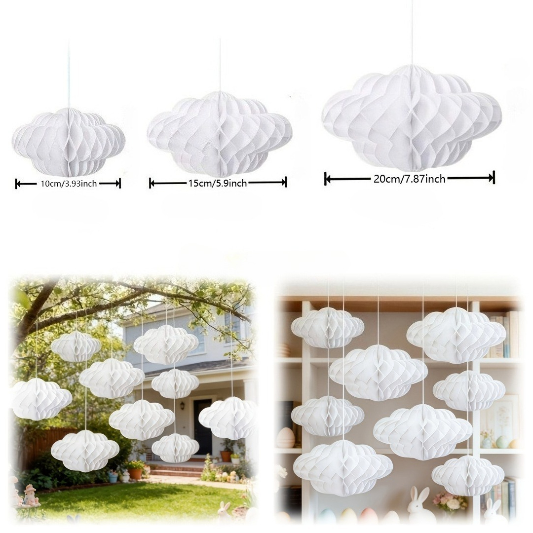 TEMU 10pcs White Cloud Honeycomb Ball Decoration Room Decoration Cloud Honeycomb Ball No Electricity Used For Birthday, Party, Wedding, Home, Garden,