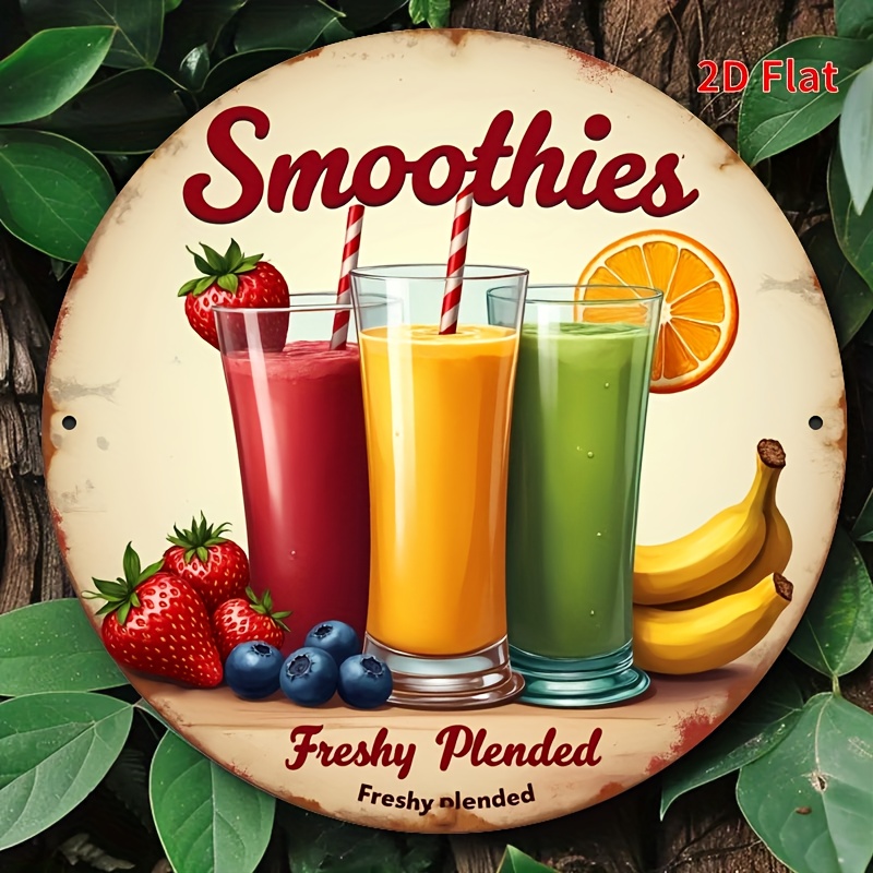 TEMU 2d Flat - 2d Plane, 1pc Wooden Printed Flat Design Smoposis Assembled Farmhouse Sign - Retro Smoothie Artwork, Featuring Fruits Including