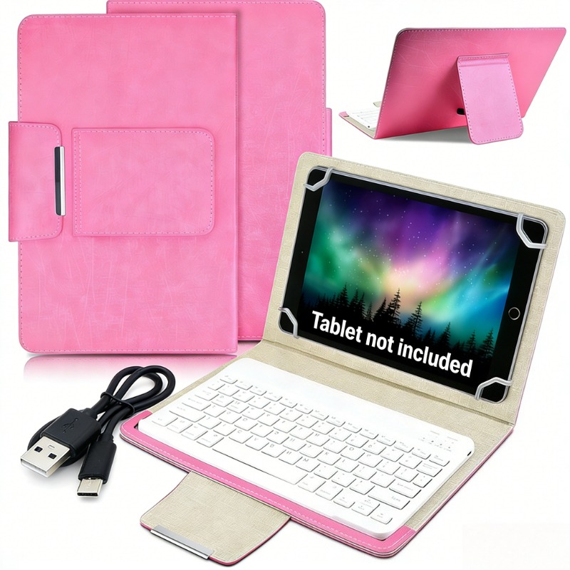 TEMU Universal 10.1 Inch Tablet Case With Keyboard, Removable Wireless Wireless Keyboard + Pu Leather Cover + Stand, Travel Portable Sleeve For
