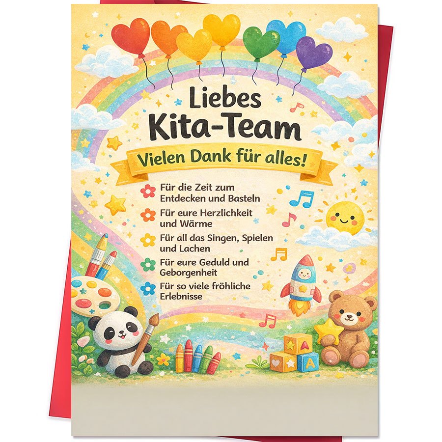 E-shop 1 Grußkarte und 1 Umschlag, Dankeschön-Geschenk für Kindergartenlehrer, . Grußkarte zum Ausdruck der Dankbarkeit dem engagierten Kita-Team in