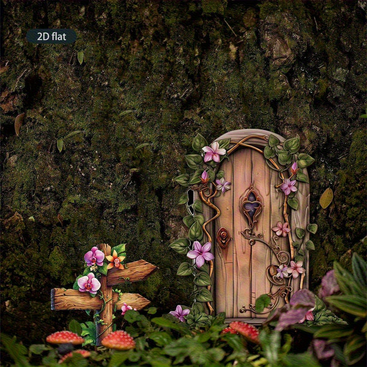Image of 2d Flat Printing, 2pcs Fairy Door – Mini Landscape Decor, Mixed Color With Signs – Freestanding Outdoor Garden & Indoor Tabletop Decoration, Festive Fantasy Theme, Countryside Charm Art, Holiday Decor