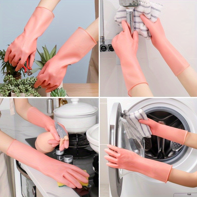 3 pairs of pink silicone cleaning gloves - waterproof, non-slip grip for kitchen, bathroom, laundry |   rubber dishwashing & household gloves, alcohol-free material details 0