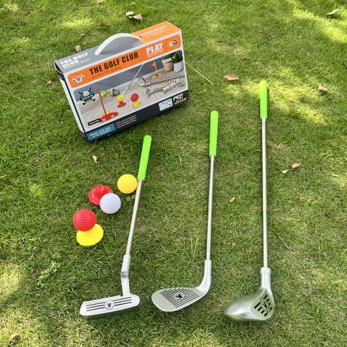 an adjustable childrens golf toy set including 3 telescopic clubs 3 balls 2 targets and 2 bases an indoor outdoor sports game for kids made of durable pp material in red and yellow