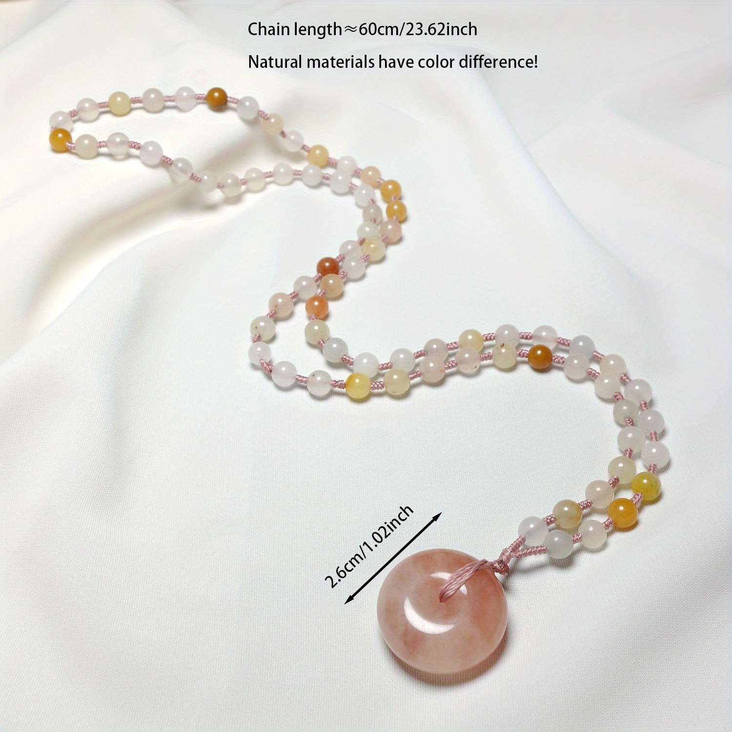 Natural Stone Pendant Necklace with Hand-Loop Chain, Unisex