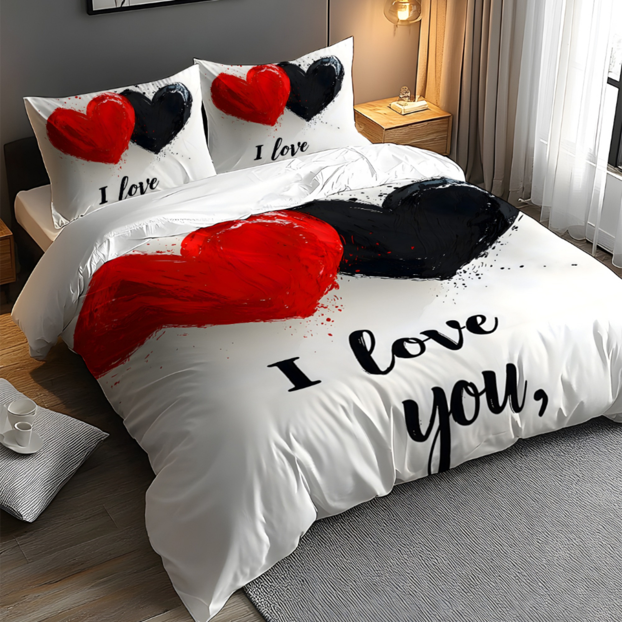 Image of Jit2/3pcs Heart-shaped Design Theme Pattern, 3d Stereoscopic Velvet Duvet Cover Set Bedding Without Filling Soft And Comfortable, Suitable For Bedroom, Hotel, Famous Hotel
