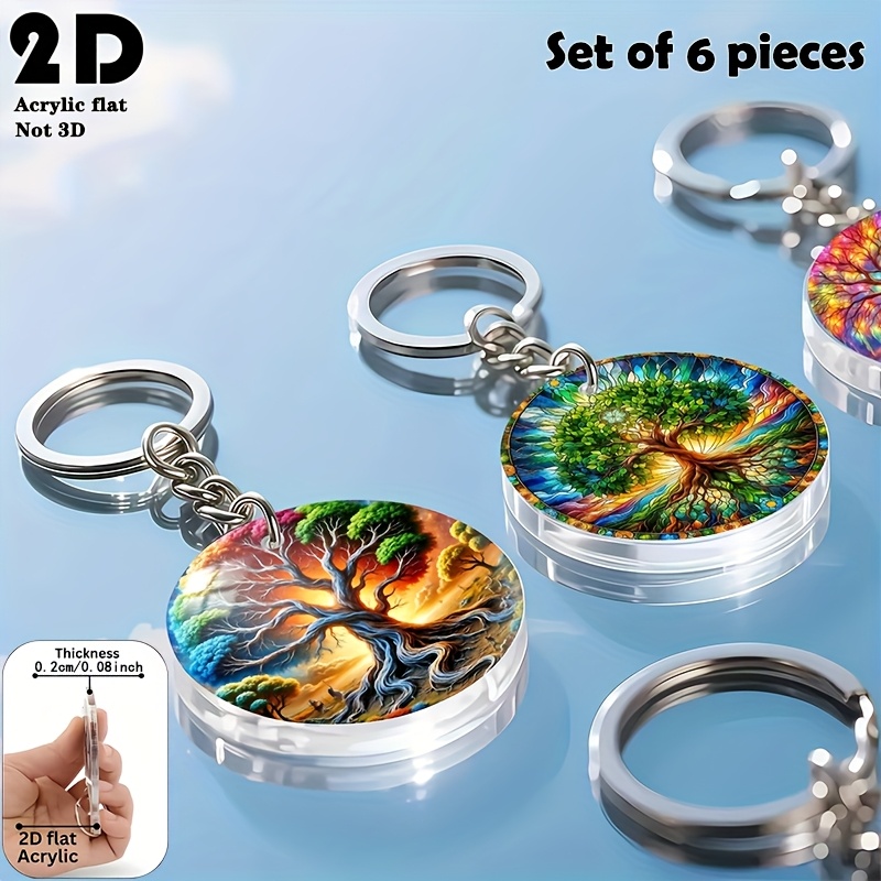 TEMU Plat 2D, Lot de 6 porte-clés Arbre de Vie plat 2D, Style Bohème, Décoration Multifonctionnelle, Décoration de Fêtes, Convient pour Sacs à Main,