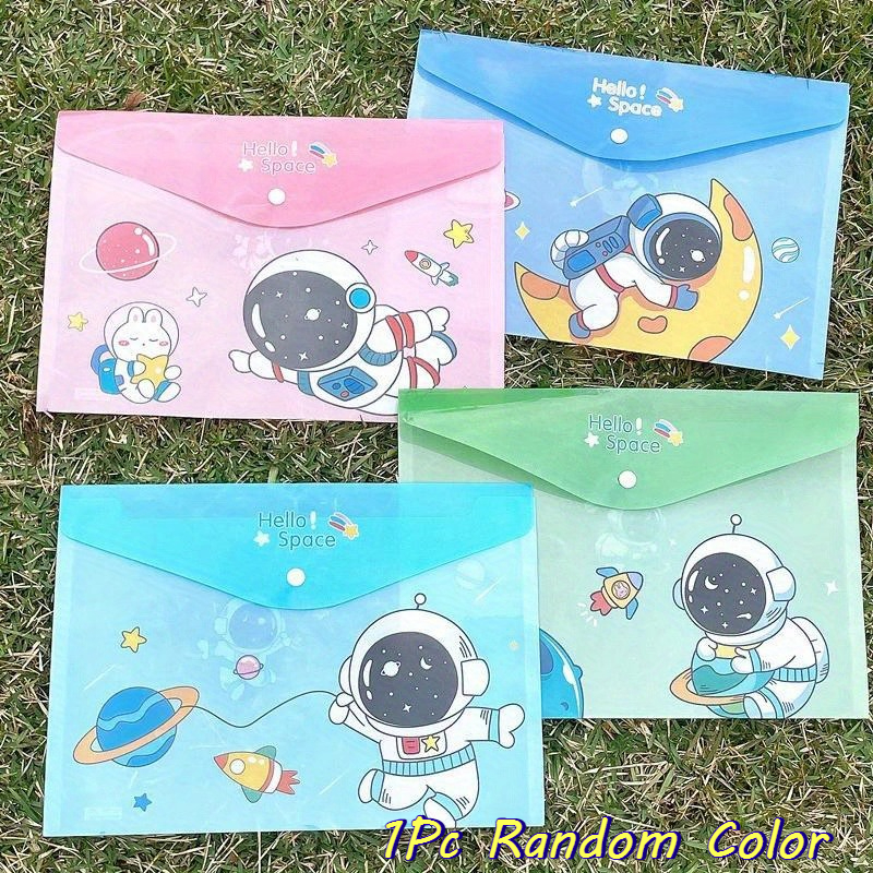 TEMU 1pc 1pcs Color-coded Astronaut Button Folder Suitable For & Office, Pvc A4 Document Organizer With Button Closure, Random Color File Case For
