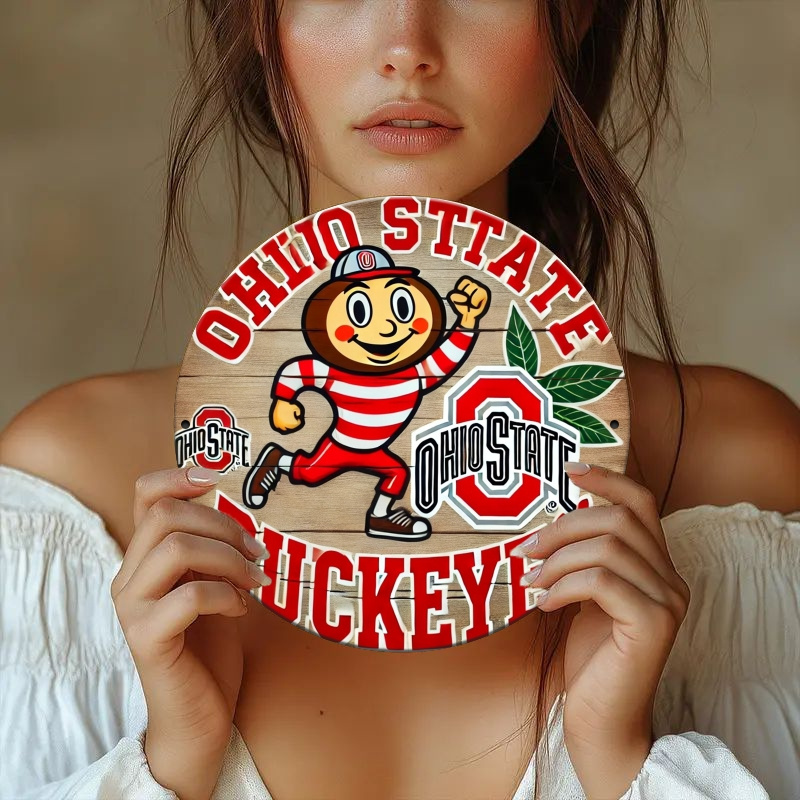 

1pc Ohio State Vintage Wooden Sign, 7.8x7.8 Inch Round , Decor, Ideal For Living Room, Bar, Cafe, Indoor & Outdoor Use - Uncharged, Wall Mount Installation