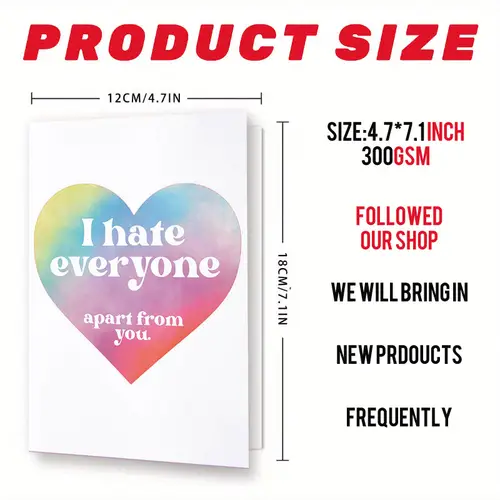 1pc vibrant rainbow heart love card with envelope i hate everyone apart message ideal for anniversaries birthdays expressing words to your